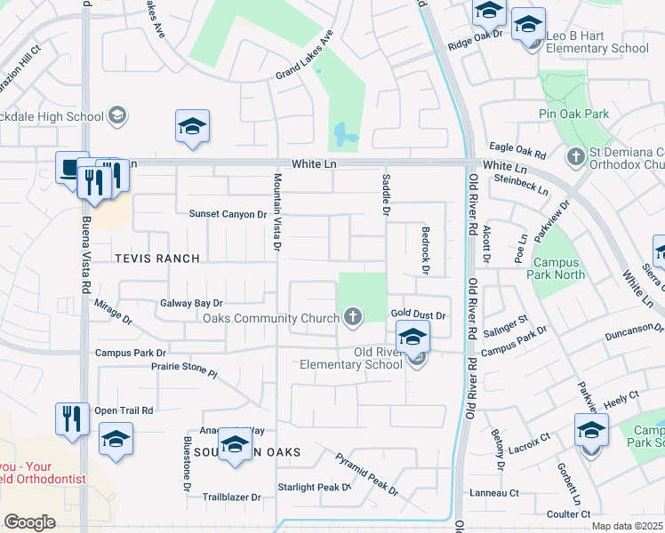 map of restaurants, bars, coffee shops, grocery stores, and more near 10213 Single Oak Drive in Bakersfield