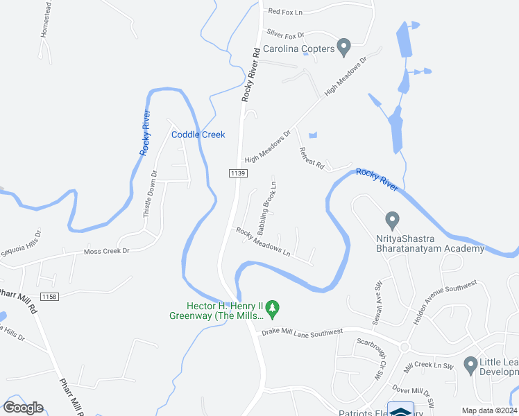 map of restaurants, bars, coffee shops, grocery stores, and more near 6862 Babbling Brook Lane in Concord