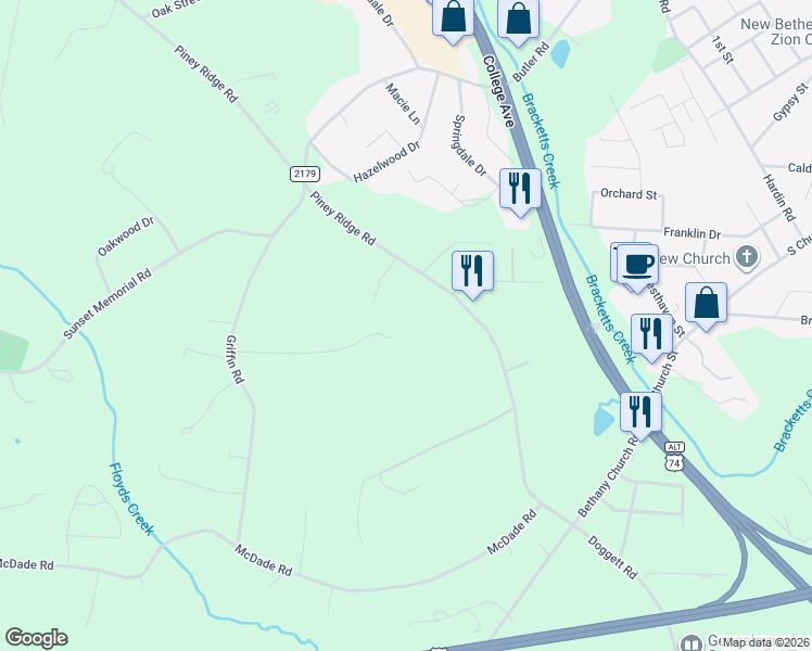 map of restaurants, bars, coffee shops, grocery stores, and more near 311 Beheler Road in Forest City