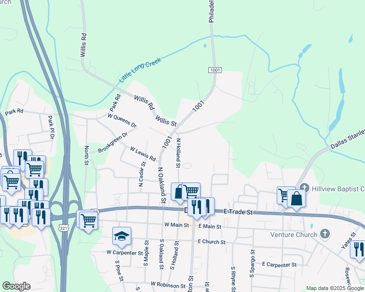 map of restaurants, bars, coffee shops, grocery stores, and more near 502 North Holland Street in Dallas