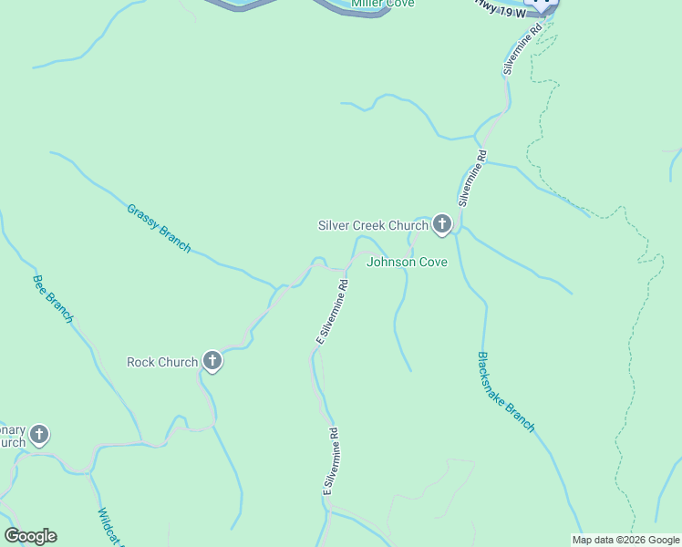 map of restaurants, bars, coffee shops, grocery stores, and more near 1064 Silvermine Road in Bryson City