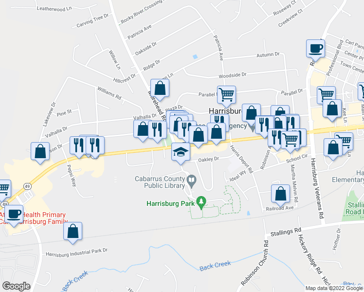 map of restaurants, bars, coffee shops, grocery stores, and more near 5075 Hwy 49 in Harrisburg
