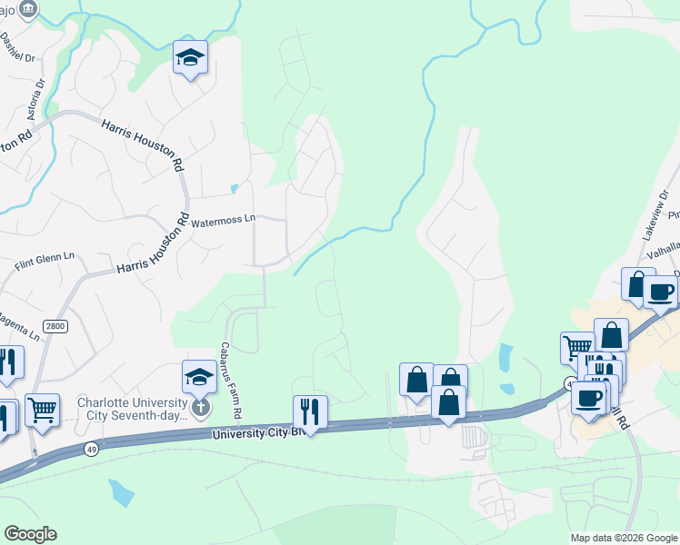 map of restaurants, bars, coffee shops, grocery stores, and more near 2232 Turtle Point Rd in Charlotte