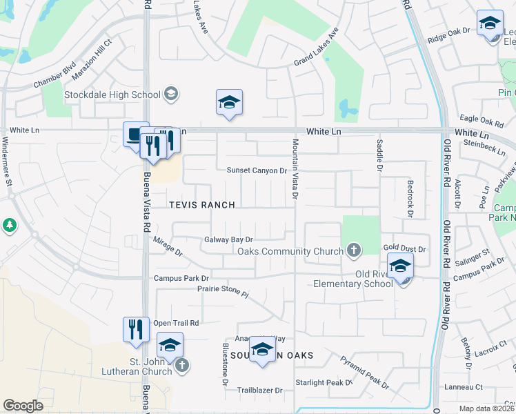 map of restaurants, bars, coffee shops, grocery stores, and more near 10609 Camino El Canon in Bakersfield