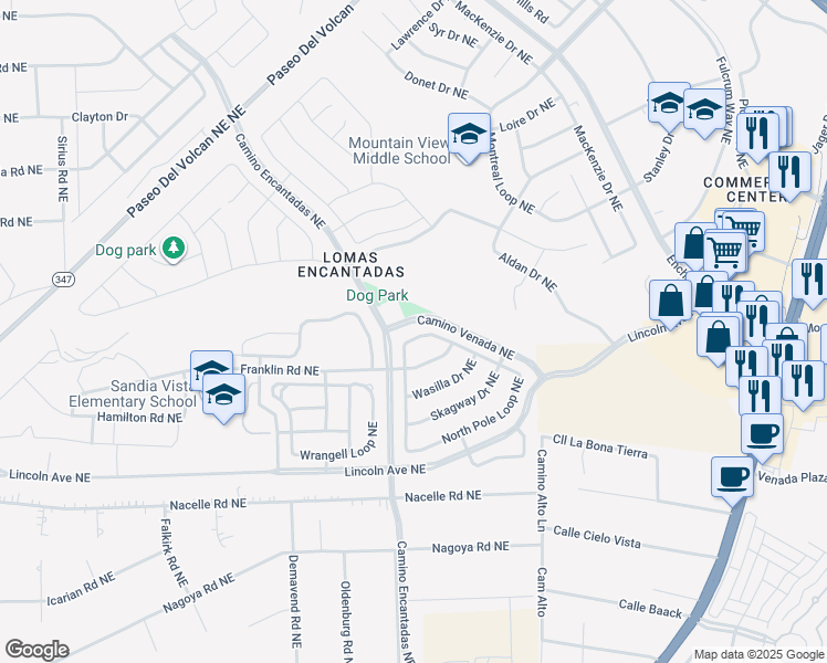 map of restaurants, bars, coffee shops, grocery stores, and more near 3817 North Pole Loop Northeast in Rio Rancho