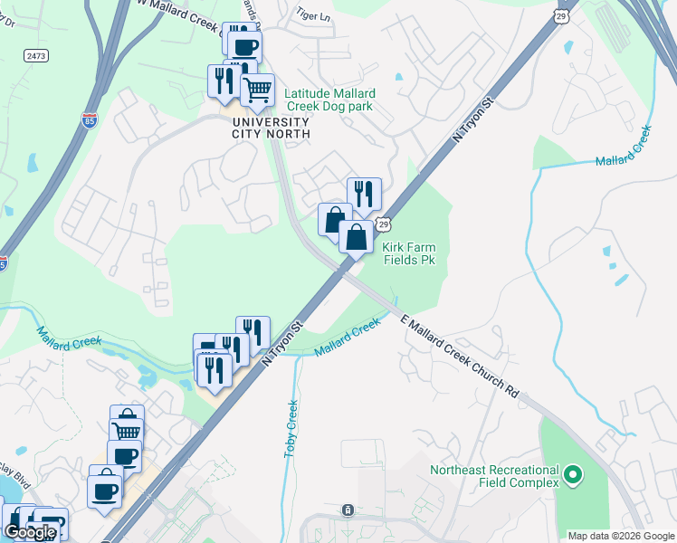map of restaurants, bars, coffee shops, grocery stores, and more near in Charlotte