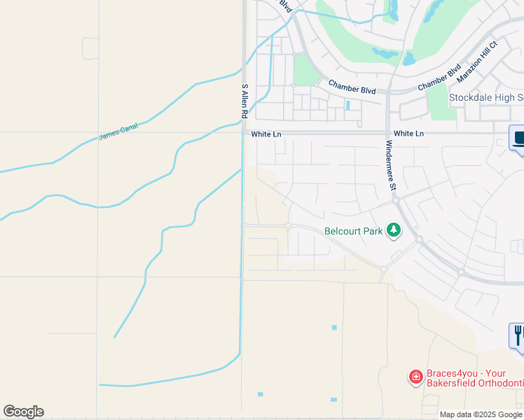 map of restaurants, bars, coffee shops, grocery stores, and more near 3702 Pathway Court in Bakersfield