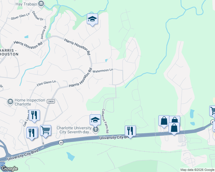 map of restaurants, bars, coffee shops, grocery stores, and more near 11348 Breezehill Lane in Charlotte