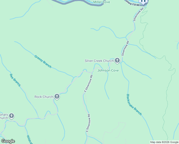 map of restaurants, bars, coffee shops, grocery stores, and more near 1064 Silvermine Road in Bryson City