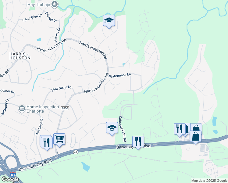 map of restaurants, bars, coffee shops, grocery stores, and more near 2404 Wildburne Court in Charlotte