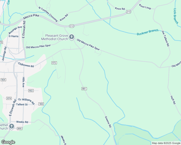 map of restaurants, bars, coffee shops, grocery stores, and more near 184 County Road 881 in Etowah