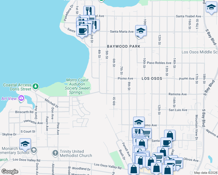 map of restaurants, bars, coffee shops, grocery stores, and more near 1658 5th Street in San Luis Obispo