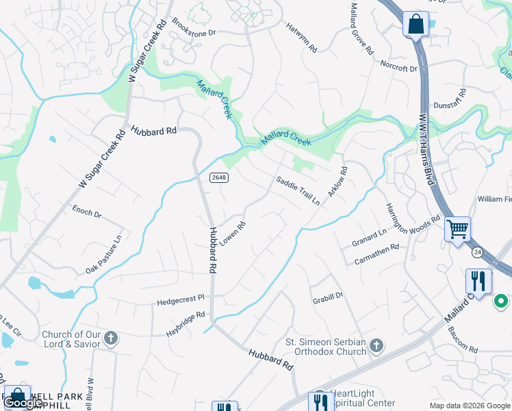 map of restaurants, bars, coffee shops, grocery stores, and more near 7110 Lowen Road in Charlotte