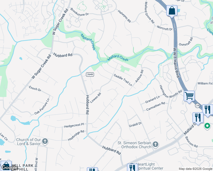 map of restaurants, bars, coffee shops, grocery stores, and more near 7116 Lowen Road in Charlotte