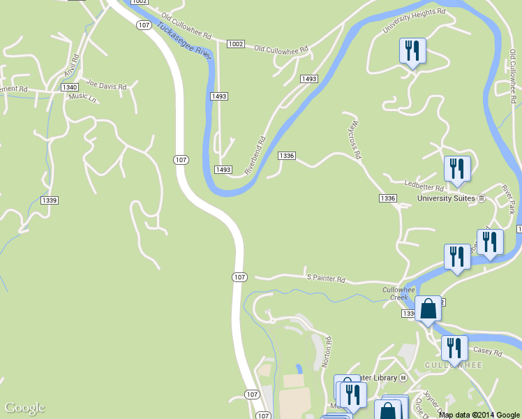 map of restaurants, bars, coffee shops, grocery stores, and more near 1141 Monteith Gap Road in Cullowhee