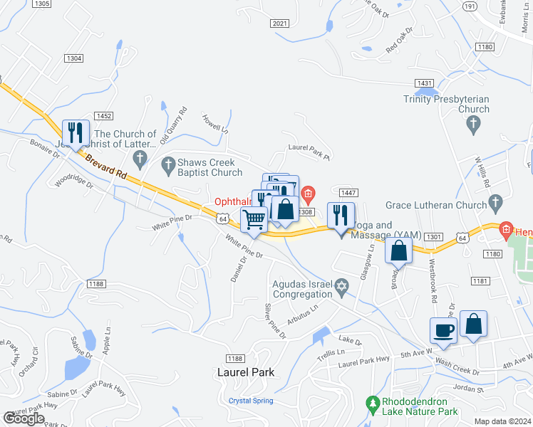 map of restaurants, bars, coffee shops, grocery stores, and more near 703 Davis Circle in Hendersonville