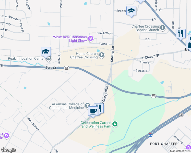 map of restaurants, bars, coffee shops, grocery stores, and more near Veterans Avenue in Barling