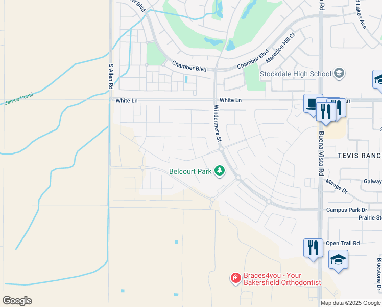 map of restaurants, bars, coffee shops, grocery stores, and more near 12303 Hemmerling Lane in Bakersfield