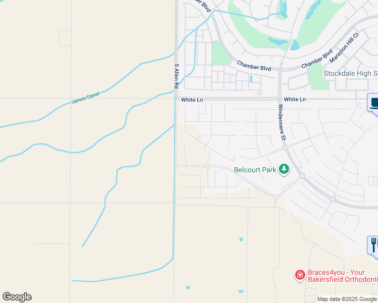 map of restaurants, bars, coffee shops, grocery stores, and more near 3612 Pathway Court in Bakersfield