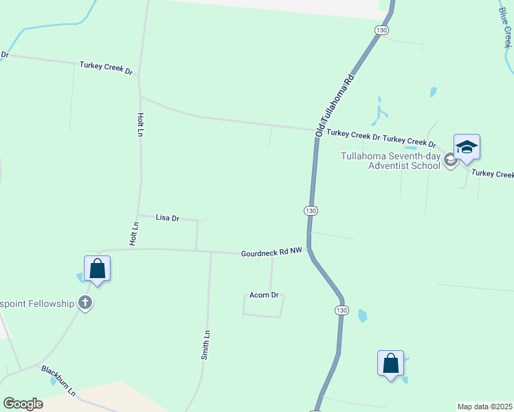 map of restaurants, bars, coffee shops, grocery stores, and more near 193 Baseball Lane in Tullahoma