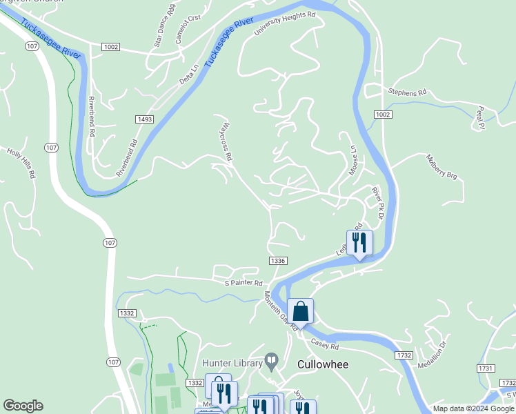 map of restaurants, bars, coffee shops, grocery stores, and more near 669 Monteith Gap Road in Cullowhee