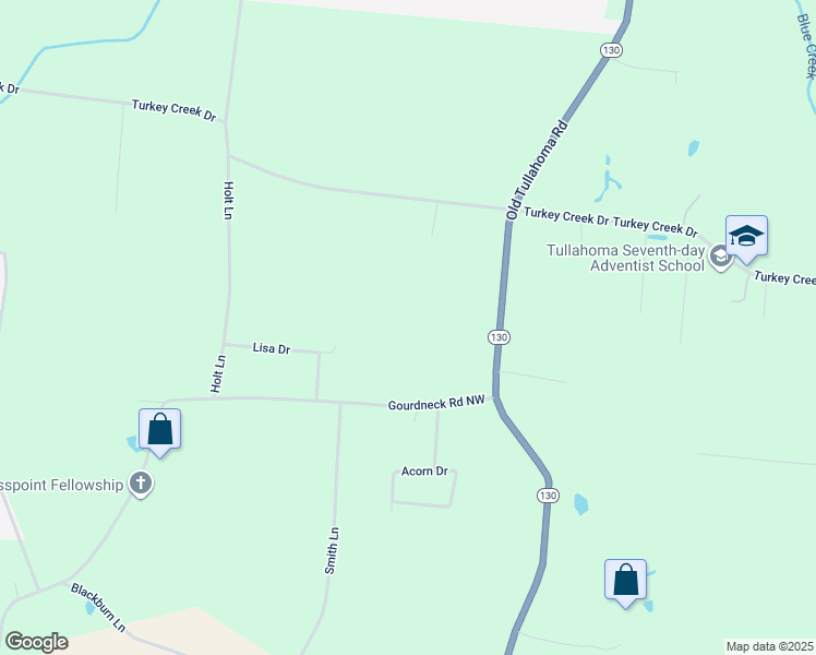 map of restaurants, bars, coffee shops, grocery stores, and more near 193 Baseball Lane in Tullahoma