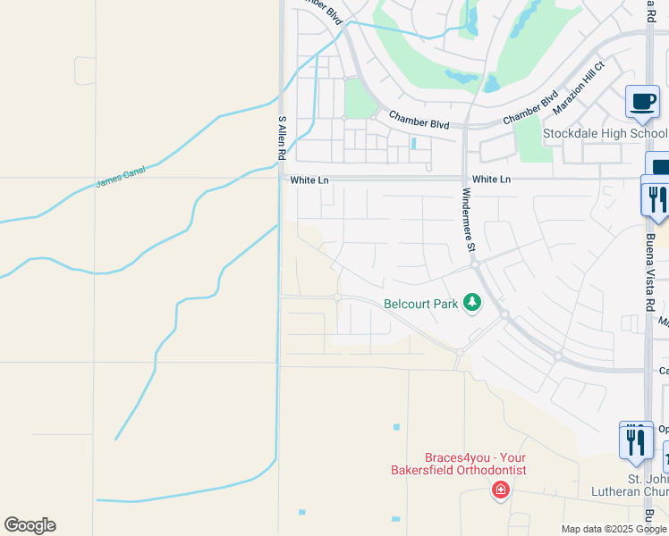 map of restaurants, bars, coffee shops, grocery stores, and more near 12703 Fairlawn Drive in Bakersfield