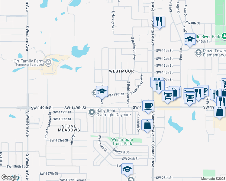map of restaurants, bars, coffee shops, grocery stores, and more near 14717 South Harvey Avenue in Oklahoma City