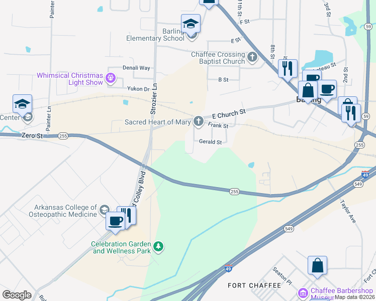 map of restaurants, bars, coffee shops, grocery stores, and more near 306 South 14th Street in Barling