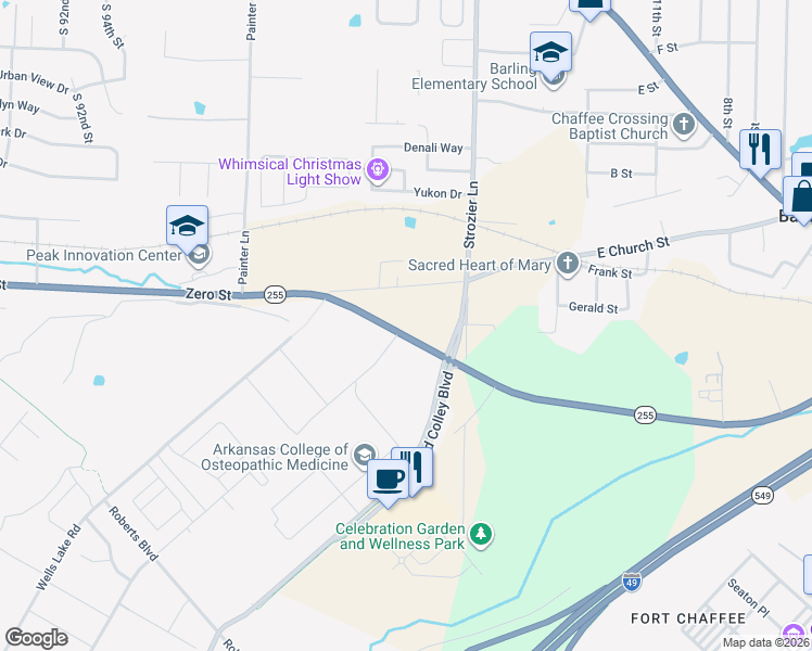 map of restaurants, bars, coffee shops, grocery stores, and more near Veterans Ave in Barling