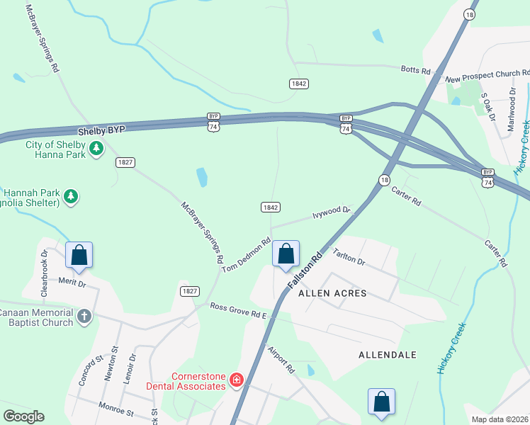 map of restaurants, bars, coffee shops, grocery stores, and more near 1311 Lithia Springs Road in Shelby