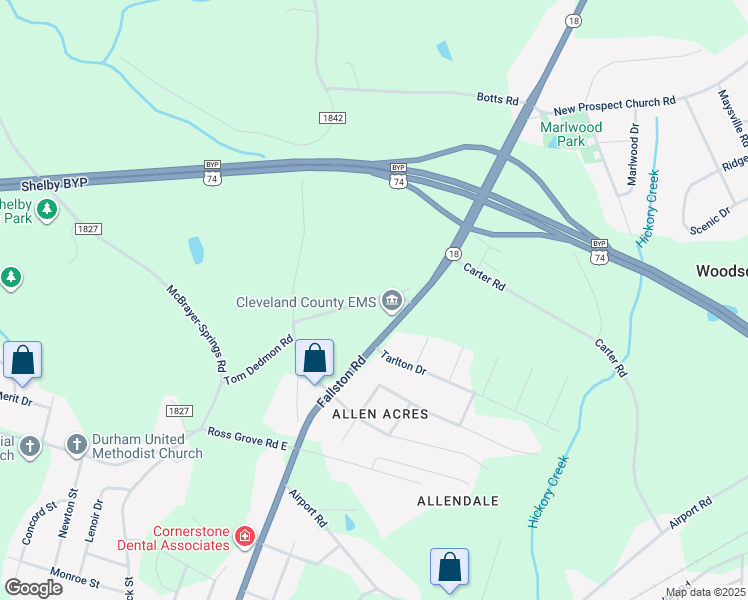 map of restaurants, bars, coffee shops, grocery stores, and more near 825 Ivywood Drive in Shelby