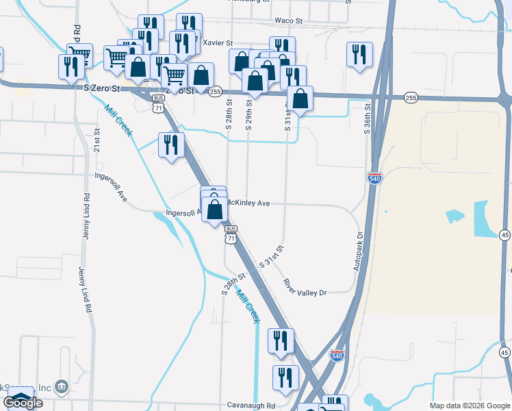 map of restaurants, bars, coffee shops, grocery stores, and more near 8901 Jenny Lind Road in Fort Smith