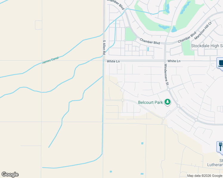 map of restaurants, bars, coffee shops, grocery stores, and more near 3604 Pathway Court in Bakersfield