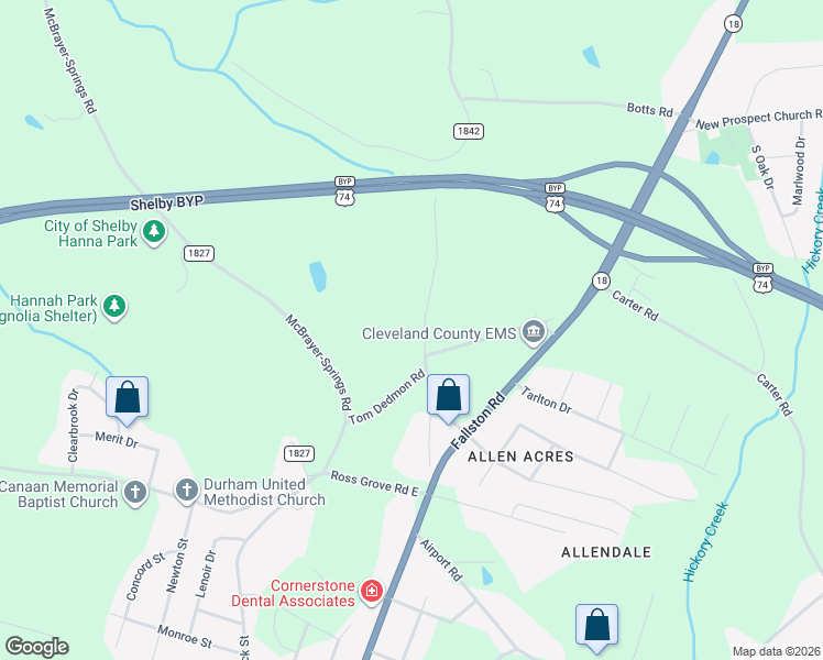 map of restaurants, bars, coffee shops, grocery stores, and more near 1311 Lithia Springs Road in Shelby