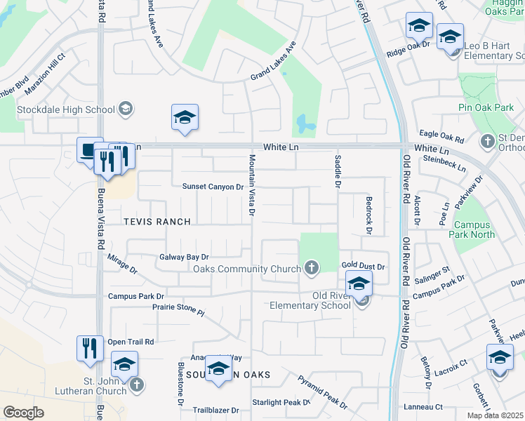 map of restaurants, bars, coffee shops, grocery stores, and more near 10409 Walnut Creek Court in Bakersfield