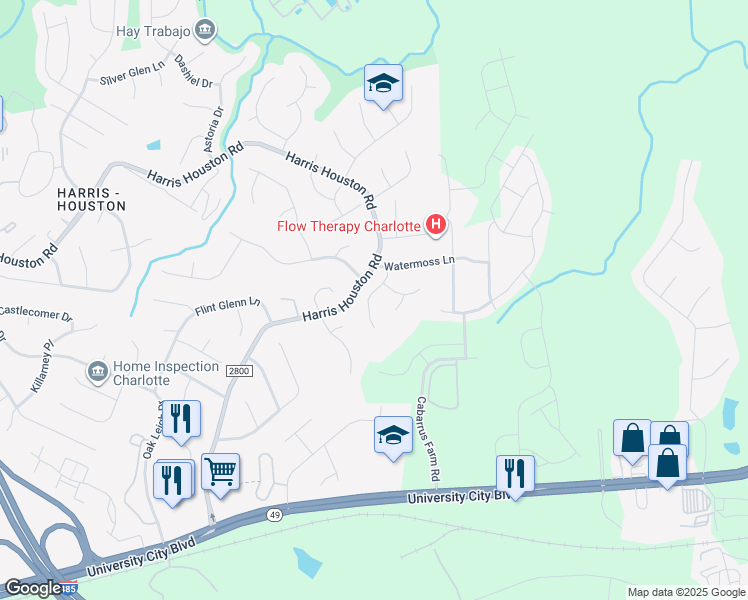 map of restaurants, bars, coffee shops, grocery stores, and more near 2440 Haybrook Lane in Charlotte