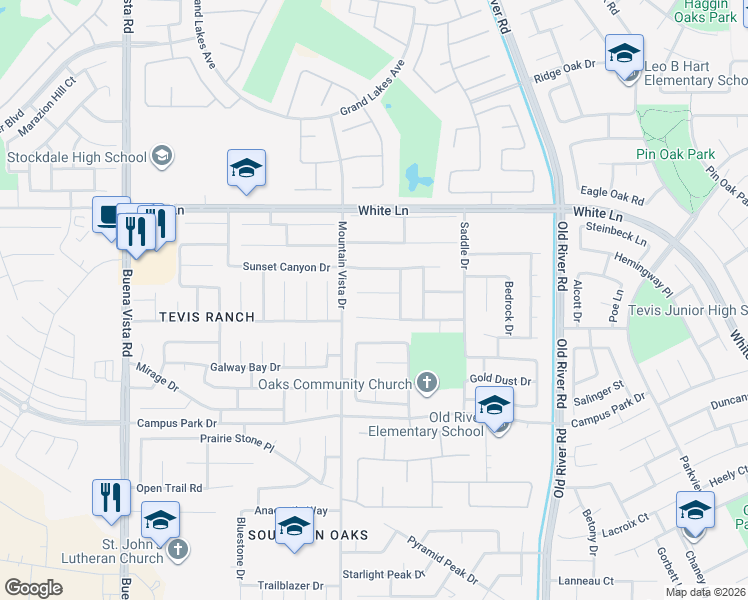 map of restaurants, bars, coffee shops, grocery stores, and more near 10409 Walnut Creek Court in Bakersfield