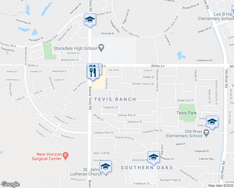 map of restaurants, bars, coffee shops, grocery stores, and more near 3513 Paseo Airosa in Bakersfield