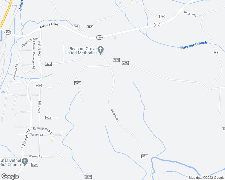 map of restaurants, bars, coffee shops, grocery stores, and more near 183 County Road 881 in Etowah