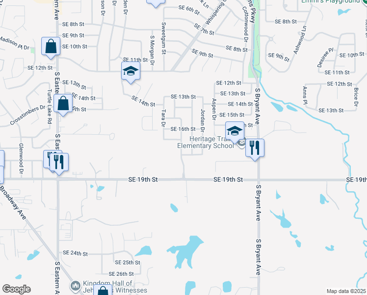 map of restaurants, bars, coffee shops, grocery stores, and more near 1812 Meadow Run Drive in Moore