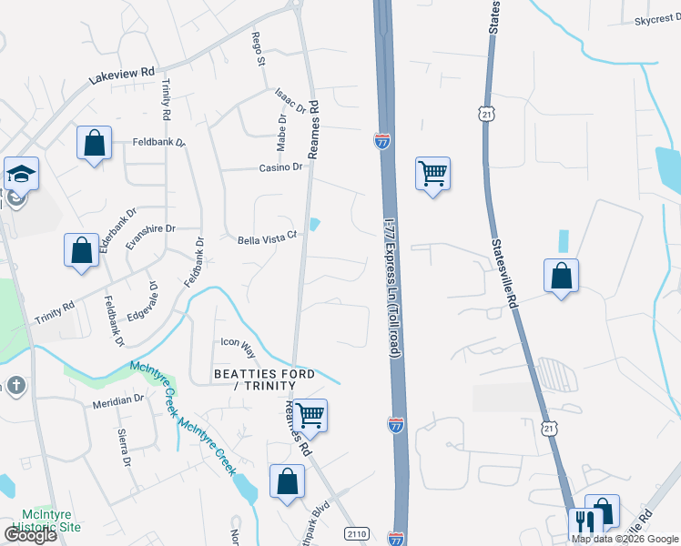 map of restaurants, bars, coffee shops, grocery stores, and more near in Charlotte