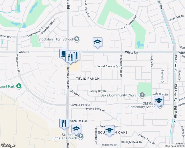 map of restaurants, bars, coffee shops, grocery stores, and more near 3513 Paseo Airosa in Bakersfield