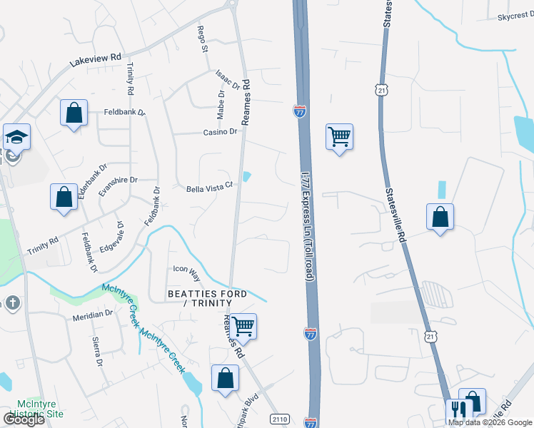 map of restaurants, bars, coffee shops, grocery stores, and more near in Charlotte