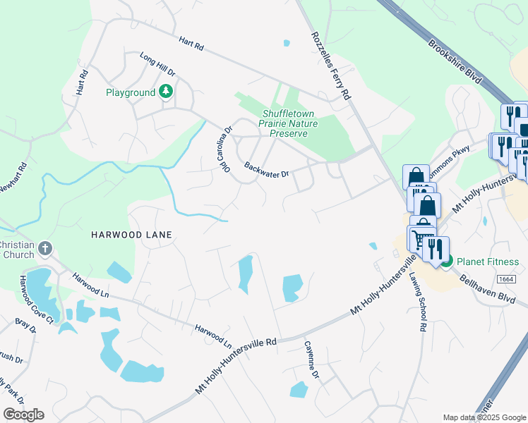 map of restaurants, bars, coffee shops, grocery stores, and more near 9406 Greenbank Court in Charlotte