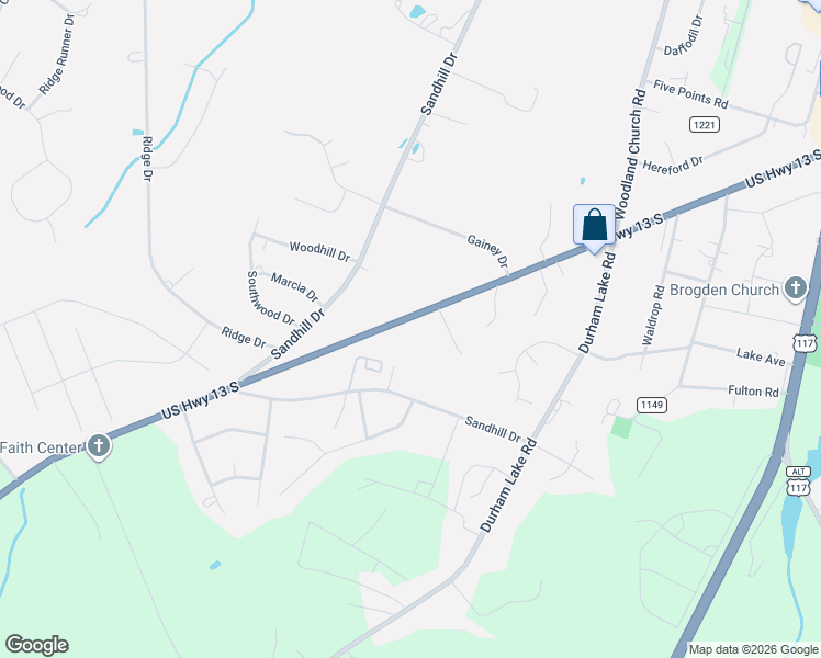 map of restaurants, bars, coffee shops, grocery stores, and more near 513 US Highway 13 South in Goldsboro