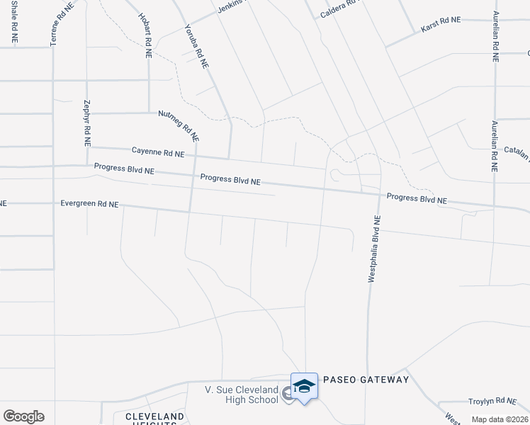 map of restaurants, bars, coffee shops, grocery stores, and more near Evergreen Road Northeast in Rio Rancho
