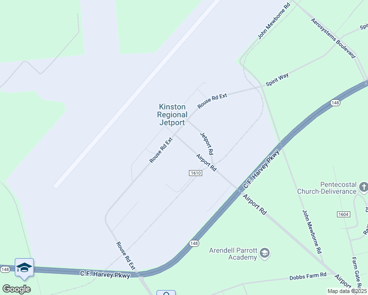 map of restaurants, bars, coffee shops, grocery stores, and more near 2840 Airport Road in Kinston