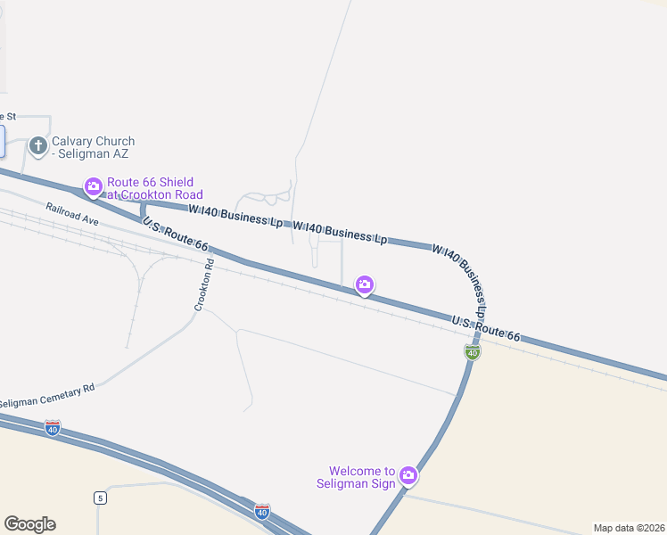 map of restaurants, bars, coffee shops, grocery stores, and more near 21465 Arizona 66 Scenic in Seligman