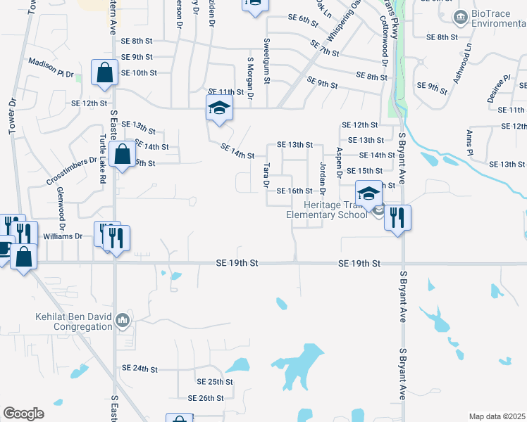 map of restaurants, bars, coffee shops, grocery stores, and more near 1408 Southeast 17th Street in Moore